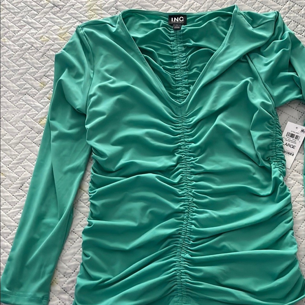 INC International Concepts Women's Teal Ruched Blouse